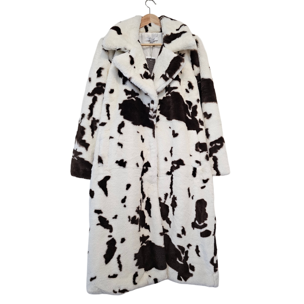 NWT Faux Fur Coat – Cow Print – Size L